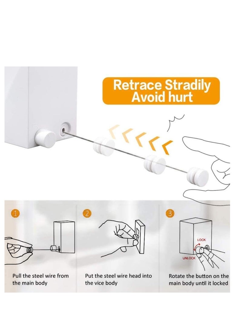 4.2m Invisible Wall Mounted Retractable Clothesline,Drill Free Laundry Drying Rack with Adjustable Stainless Steel String,Retractable Clothesline Lock to Prevent Sagging Indoor Outdoor-Gold - Image 3