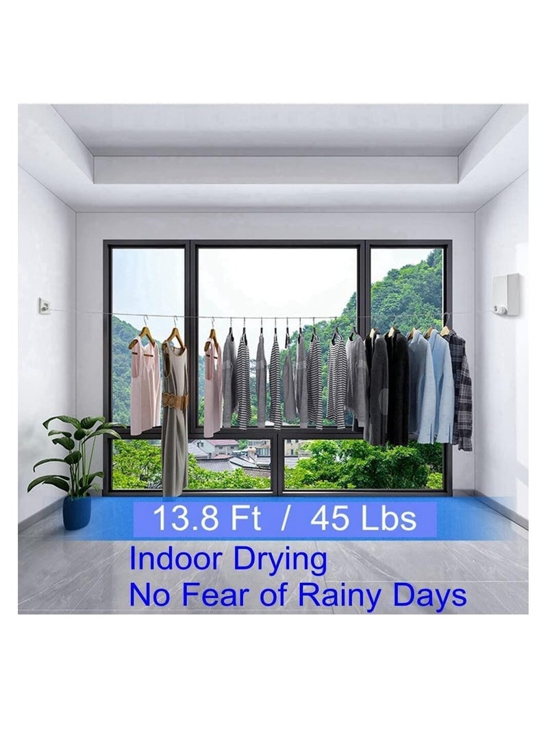 4.2m Invisible Wall Mounted Retractable Clothesline,Drill Free Laundry Drying Rack with Adjustable Stainless Steel String,Retractable Clothesline Lock to Prevent Sagging Indoor Outdoor-Gold - Image 2