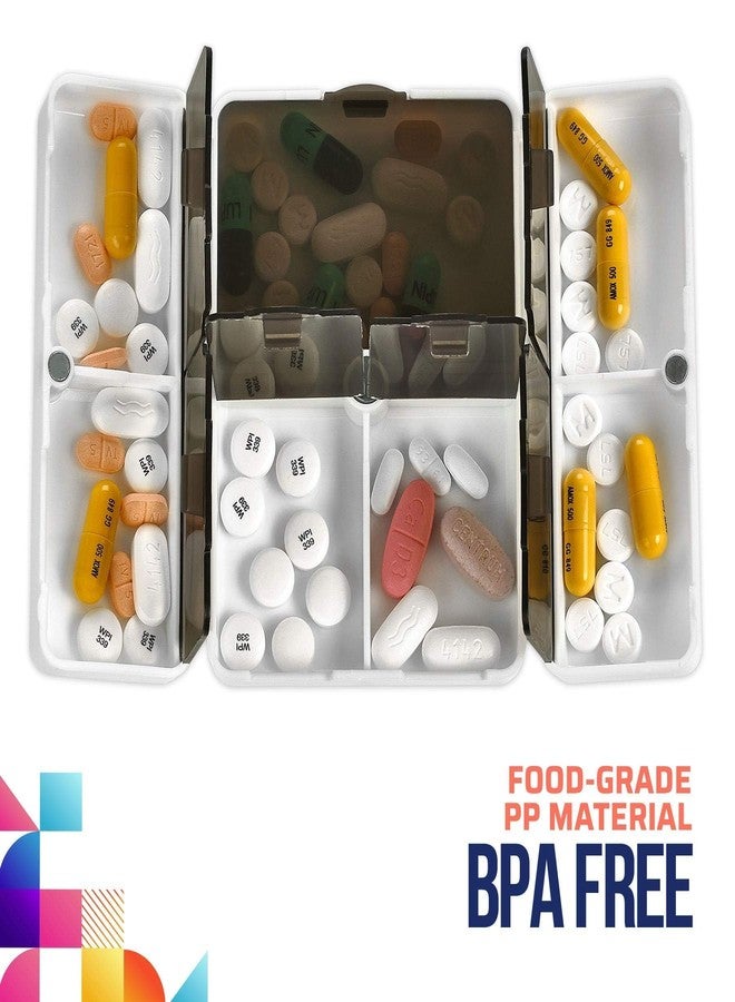 MEDca Magnetic Foldable Pill Box Case - (2 Pack) 7 Day Weekly Medicine Organizer - Portable Compact Lightweight Pill Container w/ 7 Compartments, Dustproof, Air-Tight, BPA-Free f Vitamins and Supplements - Image 2