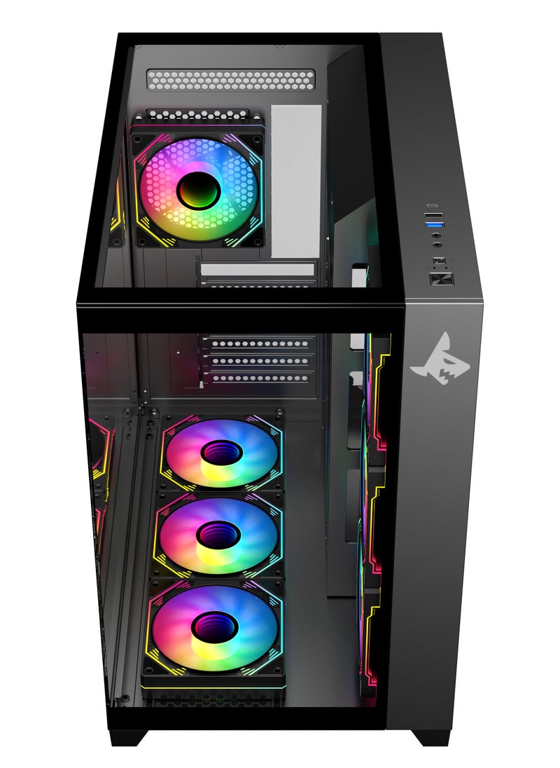 SHARX SHARX CASE PROFIN ATX Min-Tower Gaming PC Case (GX700-B), With 7X 120mm Pre-Installed  ARGB Fans, and Controller,  Tempered Glass,  I/O (Ports Type C*1 / USB3.0 *1 / USB2.0 *2 / Buttons Power/Reset), (Black)  - Image 2