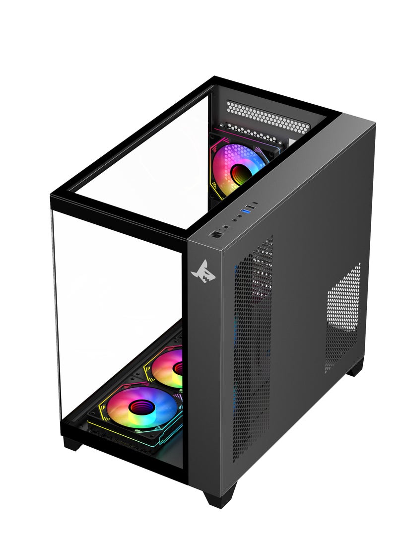 SHARX SHARX CASE PROFIN ATX Min-Tower Gaming PC Case (GX700-B), With 7X 120mm Pre-Installed  ARGB Fans, and Controller,  Tempered Glass,  I/O (Ports Type C*1 / USB3.0 *1 / USB2.0 *2 / Buttons Power/Reset), (Black)  - Image 3