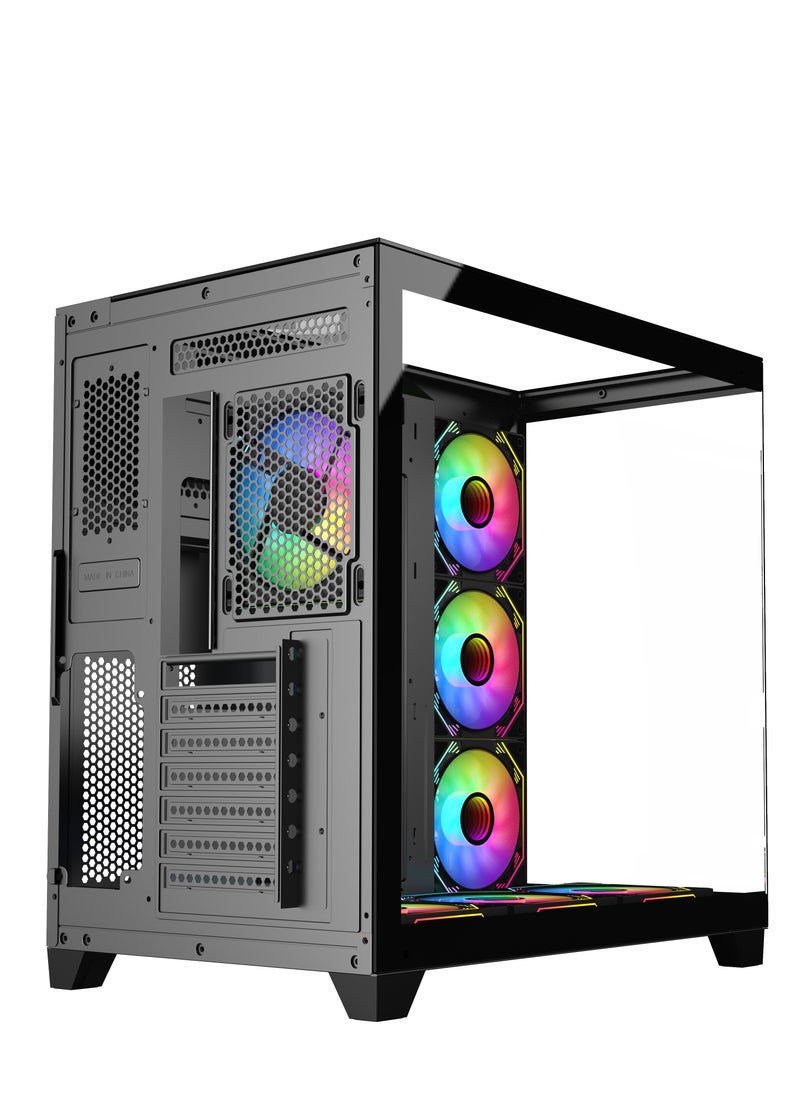 SHARX SHARX CASE PROFIN ATX Min-Tower Gaming PC Case (GX700-B), With 7X 120mm Pre-Installed  ARGB Fans, and Controller,  Tempered Glass,  I/O (Ports Type C*1 / USB3.0 *1 / USB2.0 *2 / Buttons Power/Reset), (Black)  - Image 4