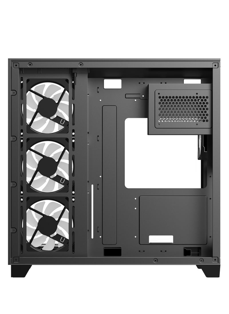 SHARX - SHARX CASE PROFIN ATX Min-Tower Gaming PC Case (GX700-B), With 7X 120mm Pre-Installed  ARGB Fans, and Controller,  Tempered Glass,  I/O (Ports Type C*1 / USB3.0 *1 / USB2.0 *2 / Buttons Power/Reset), (Black) - Image 1