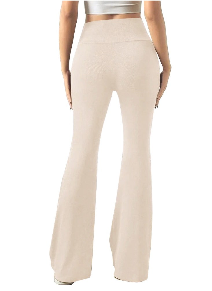 Nileton Ribbed Knit Wide Leg Pants - High Waist Flare Leggings With Pocket - Rib Knit Yoga Pants  - Image 2
