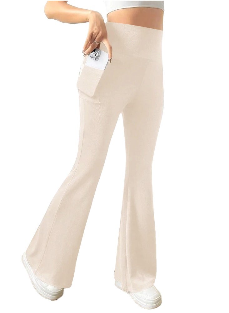 Nileton Ribbed Knit Wide Leg Pants - High Waist Flare Leggings With Pocket - Rib Knit Yoga Pants  - Image 3