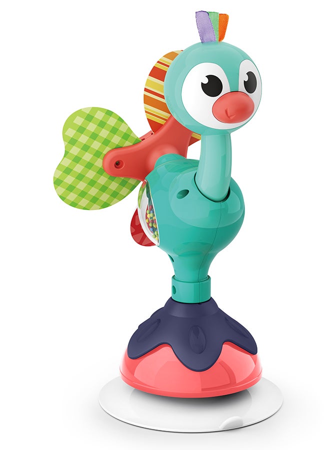 Hola Peacock Highchair Toy with Suction – Sensory Development Toy for Babies 6M+, Stimulates Vision, Hearing, and Touch, Fine Motor Skills, Non-Toxic and Easy to Clean, Mealtime Toys - Image 1