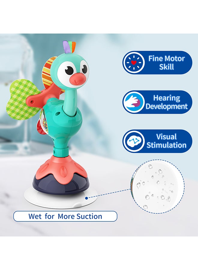 Hola Peacock Highchair Toy with Suction – Sensory Development Toy for Babies 6M+, Stimulates Vision, Hearing, and Touch, Fine Motor Skills, Non-Toxic and Easy to Clean, Mealtime Toys - Image 4