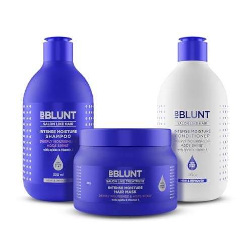 Bblunt Intense Moisture Hair Combo | Shampoo + Conditioner + Hair Mask | Moisturizes & Hydrates | Deeply Nourishes | Adds Salon-Like Shine | For Men & Women | 300 ml + 250 g + 250 g - Image 1