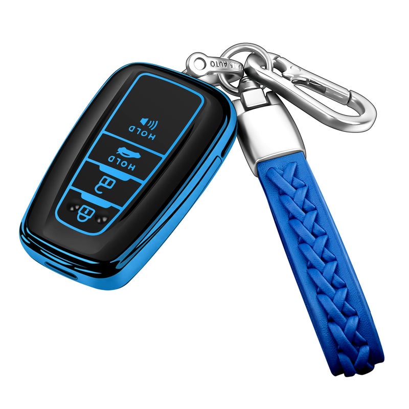 Autophone for Toyota Key Fob Cover with Keychain Soft TPU 360 Degree Protection Key Case Compatible with 2018-2021 Toyota Camry RAV4 Avalon C-HR Prius Corolla Smart Key(only for Keyless go)-Blu - Image 1