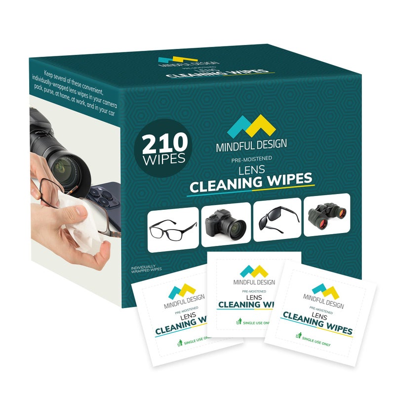 Mindful Design Lens Cleaning Wipes for Eyeglasses 210ct Individually Wrapped Eye Glass Cleaning Lens Wipes for GlassesSunglasses Packaging May Vary