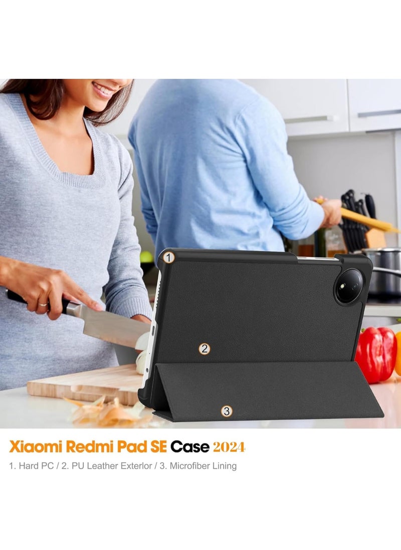 Case Compatible with Xiaomi Redmi Pad SE 8.7 inch Released 2024, Lightweight Hard Shell Protective Case with Multi-Angle Stand,Automatic sleep/wake-up(Black)