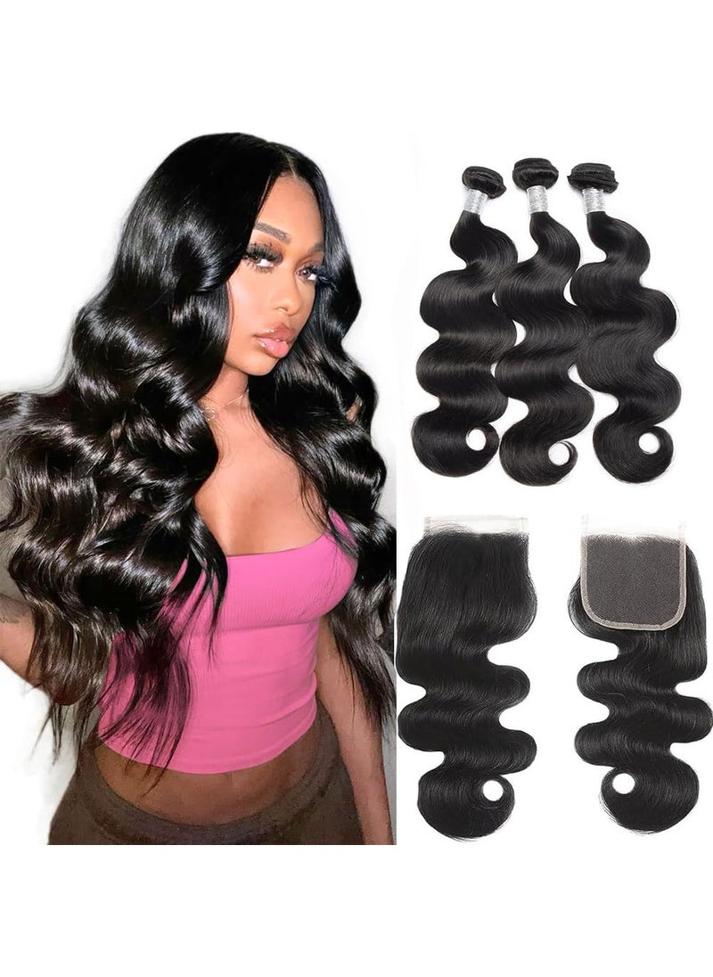 dayrise 14 16 18 Inch Bundles with Closure Human Hair Body Wave 3 Bundles with 12 Inch 5x5 Lace Closure 100 Unprocessed Virgin Human Hair Bundles with HD Lace Closure Free Part 