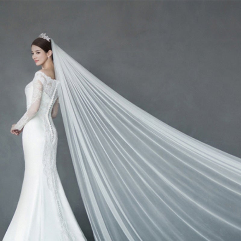 2020 New White Wedding Dress Long Dragger Sleeveless Chiffon Bridal Headscarf Wholesale For Wedding Supplies Beige White 