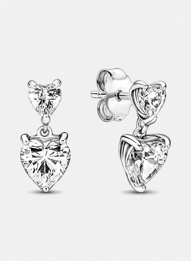 Heart Sterling Silver Stud Earrings with Clear Cubic Zirconia