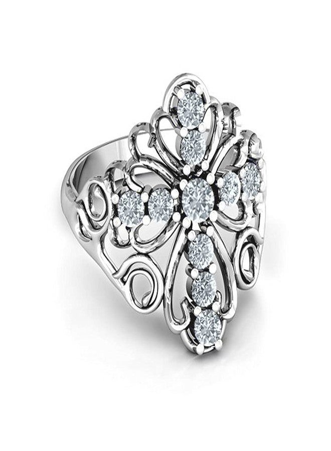 Savlano 18K White Gold Plated Round Cut Cubic Zirconia Filigree Cross Ring Women Religious Ring (8) - Image 1