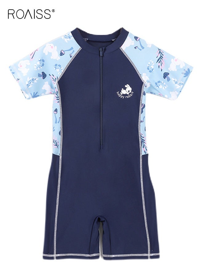 roaiss Kids One Piece Rash Guard Swimsuit, Stylish Wetsuit, Zipper Shorty Wetsuits, Girls Swimsuits for Diving, Surfing and Swim Lessons, Made of Comfortable Elastic Fabric, Suitable for Various Water Sports  - Image 1