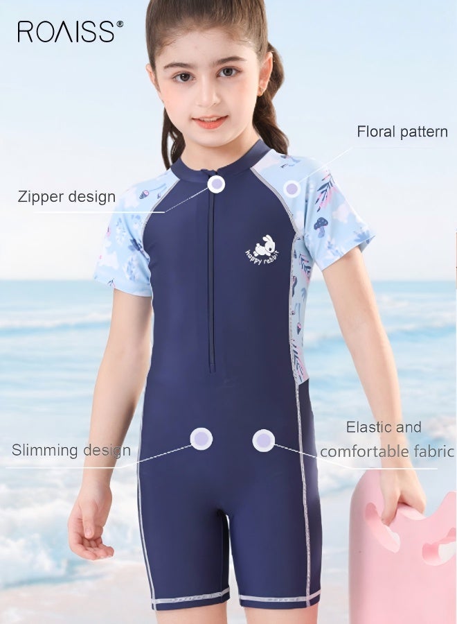 roaiss Kids One Piece Rash Guard Swimsuit, Stylish Wetsuit, Zipper Shorty Wetsuits, Girls Swimsuits for Diving, Surfing and Swim Lessons, Made of Comfortable Elastic Fabric, Suitable for Various Water Sports  - Image 3