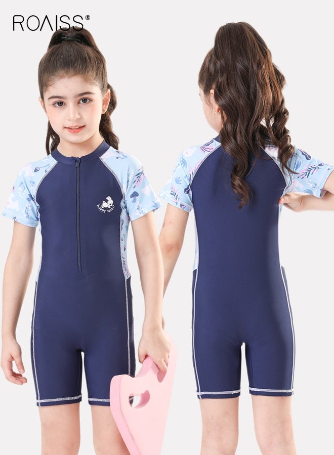roaiss Kids One Piece Rash Guard Swimsuit, Stylish Wetsuit, Zipper Shorty Wetsuits, Girls Swimsuits for Diving, Surfing and Swim Lessons, Made of Comfortable Elastic Fabric, Suitable for Various Water Sports  - Image 2