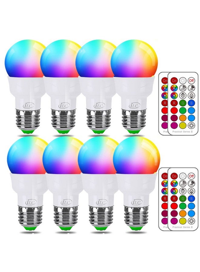 ILC RGB LED Light Bulb, Color Changing Light Bulb, 40W Equivalent, 450LM, 2700K Warm White 5W E26 Screw Base RGBW, Flood Light Bulb- 12 Color Choices - Timing Infrared Remote Control (8 Pack) - Image 1