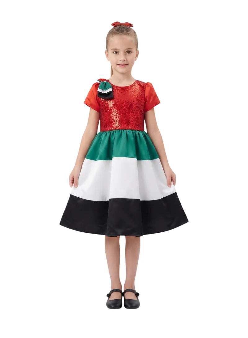 بيداني National Day Shimmer Bodice Tricolor Satin Party Dress