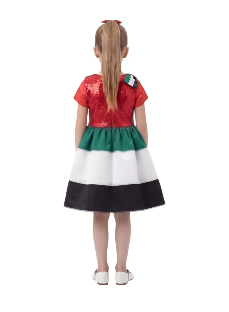 بيداني National Day Shimmer Bodice Tricolor Satin Party Dress