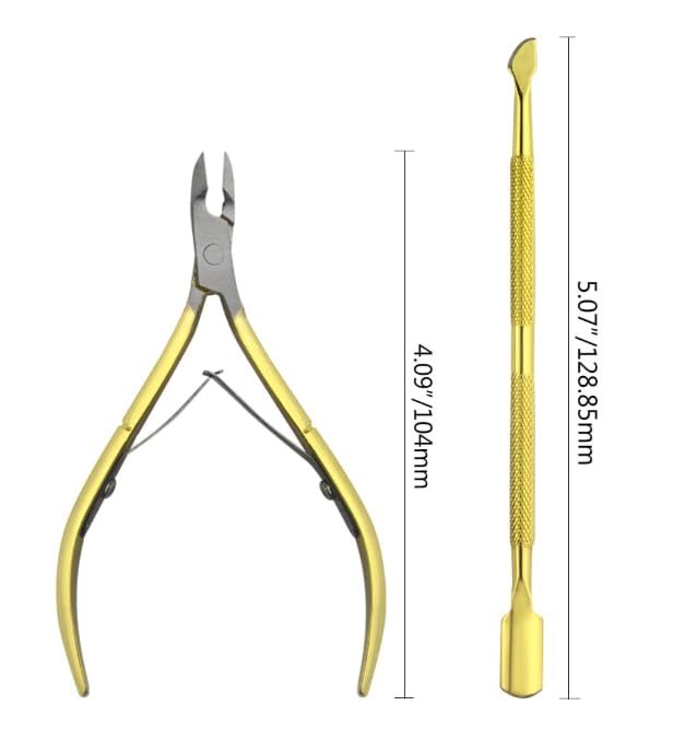 Generic NPAH 2PC Cuticle Trimmer with Cuticle Pusher Cuticle Nipper Professional Grade Stainless Steel Cuticle Remover Cutter Clipper Durable Pedicure Manicure Tools GOLD 2PC CUTICLE TOOLS  - Image 2