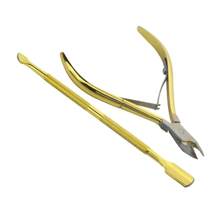 Generic NPAH 2PC Cuticle Trimmer with Cuticle Pusher Cuticle Nipper Professional Grade Stainless Steel Cuticle Remover Cutter Clipper Durable Pedicure Manicure Tools GOLD 2PC CUTICLE TOOLS  - Image 5