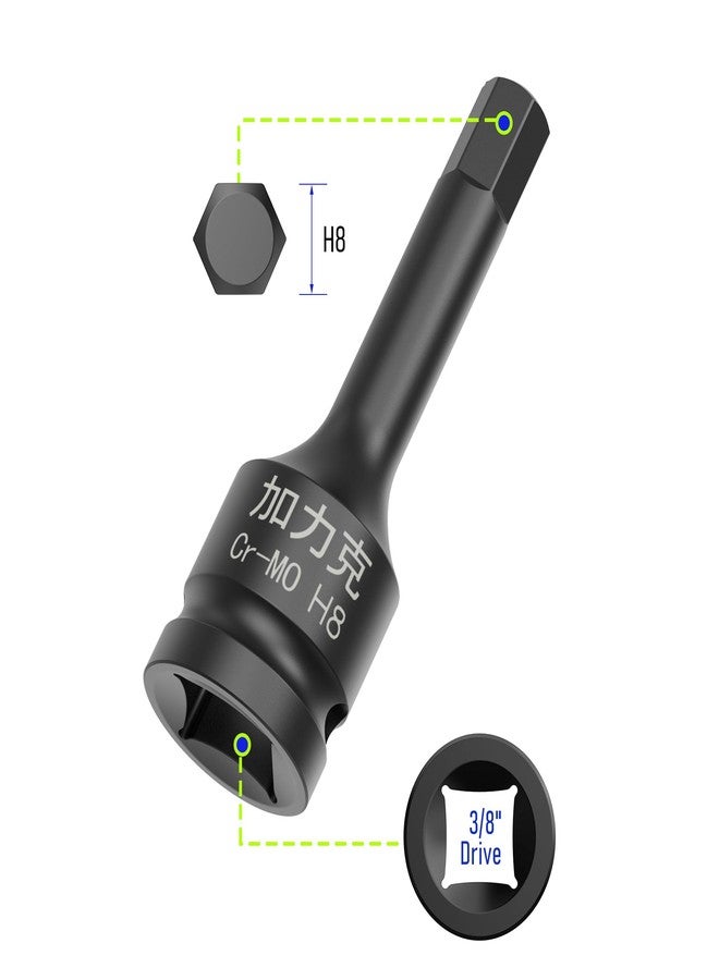 FOCMKEAS 3/8" Square Drive H8(8mm) Impact Hex Bit Socket, 60mm(2.36") Length, Hex Driver, Impact Grade, One-Piece Construction, 3/8" Drive Allen Bit Socket, Cr-Mo Steel, Black - Image 2