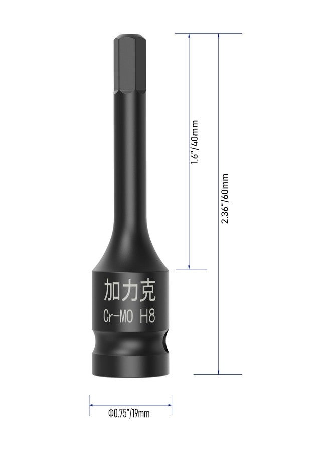 FOCMKEAS 3/8" Square Drive H8(8mm) Impact Hex Bit Socket, 60mm(2.36") Length, Hex Driver, Impact Grade, One-Piece Construction, 3/8" Drive Allen Bit Socket, Cr-Mo Steel, Black - Image 3