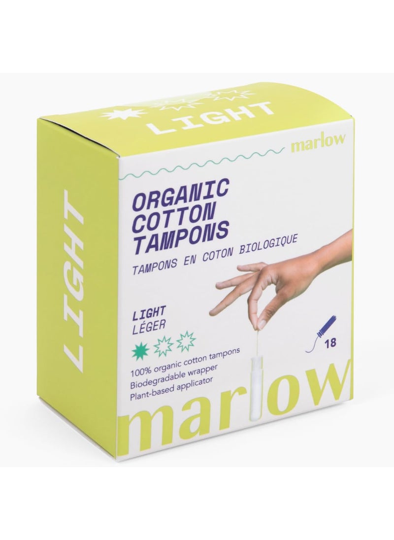 Marlow - 100% Organic Cotton Easy Glide Tampons with Compact Plant-Based Applicator | Third-Party Checked for Metals | Biodegradable Wrapping | 18 Count, Fragrance Free, Toxin Free | Light Tampon | by Marlow - Image 1