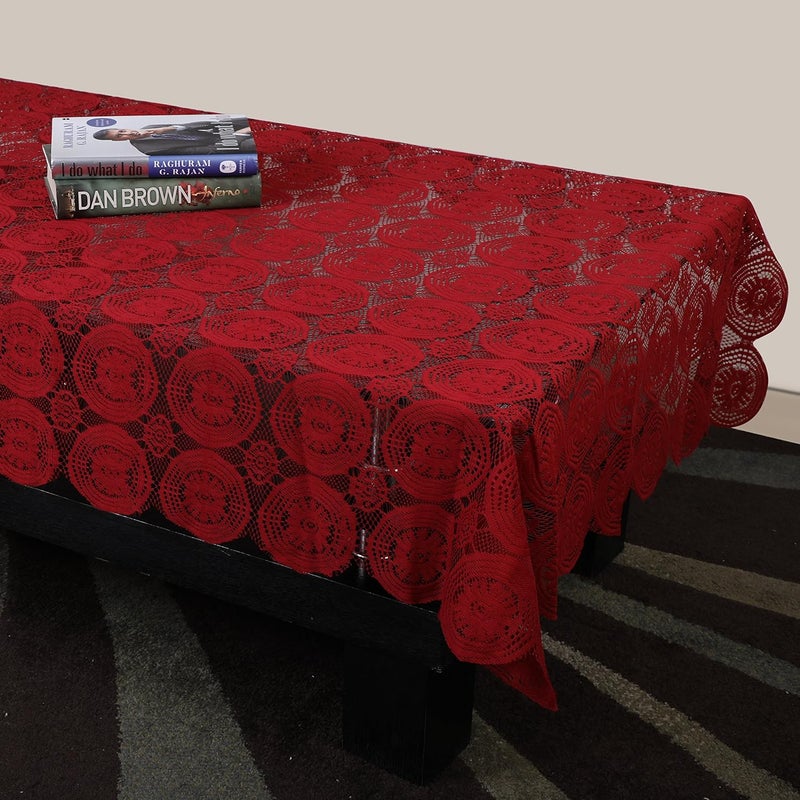 STITCHNEST - Net Table Cloth, 4 Seater, Maroon, Pack of 1 - Image 1