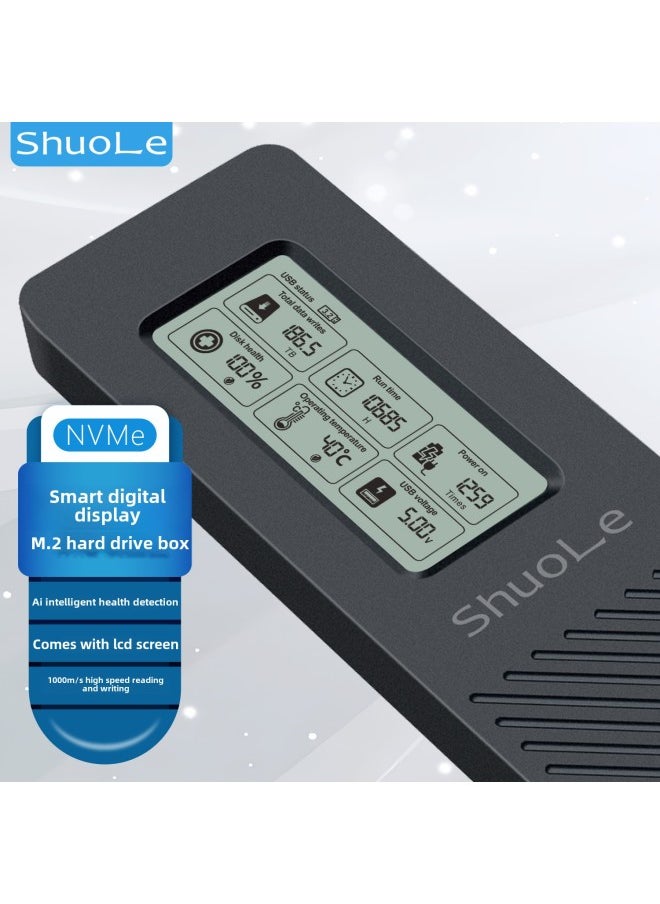 Generic - Hard Disk Box NVME/NGFF Dual Protocol Solid State Mobile Hard Disk Shell Intelligent Digital Display Health Detection Typec3.2-Color:SL-TN16-P Screen Display Full Metal NGFF Protocol Hard Disk Box With C- A Data Cable - Image 1