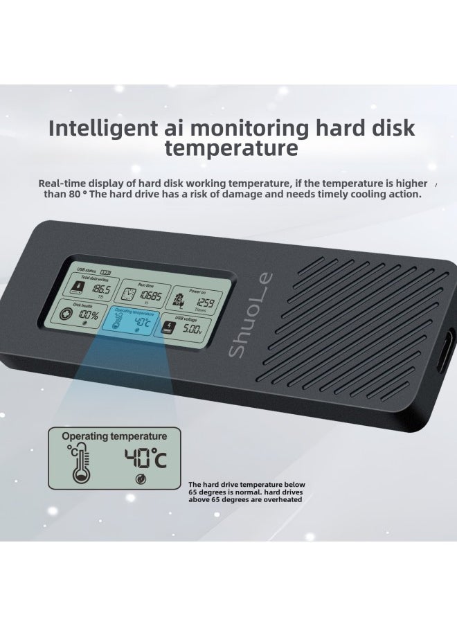 Generic - Hard Disk Box NVME/NGFF Dual Protocol Solid State Mobile Hard Disk Shell Intelligent Digital Display Health Detection Typec3.2-Color:SL-TN16-P Screen Display Full Metal NGFF Protocol Hard Disk Box With C- A Data Cable - Image 1