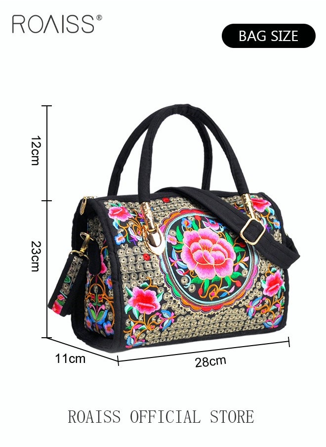 roaiss - Women's New Fashion Bags Ethnic Style Embroidered Portable Messenger Bag Floral Pattern Travel Shoulder Handbag - Image 1