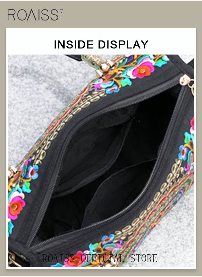 roaiss - Women's New Fashion Bags Ethnic Style Embroidered Portable Messenger Bag Floral Pattern Travel Shoulder Handbag - Image 1