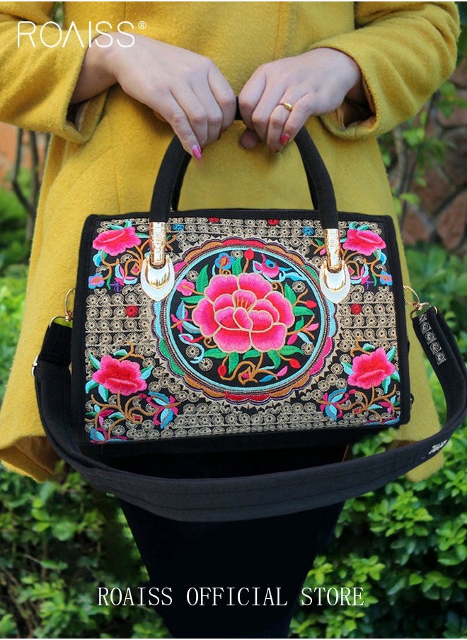 roaiss - Women's New Fashion Bags Ethnic Style Embroidered Portable Messenger Bag Floral Pattern Travel Shoulder Handbag - Image 1