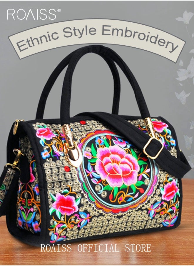 roaiss - Women's New Fashion Bags Ethnic Style Embroidered Portable Messenger Bag Floral Pattern Travel Shoulder Handbag - Image 1