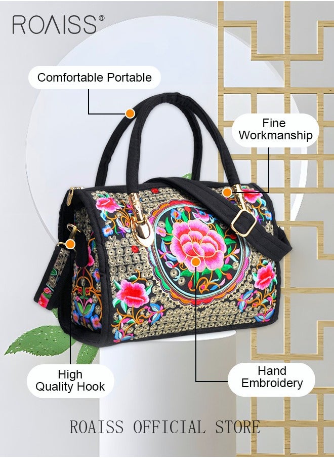 roaiss - Women's New Fashion Bags Ethnic Style Embroidered Portable Messenger Bag Floral Pattern Travel Shoulder Handbag - Image 1