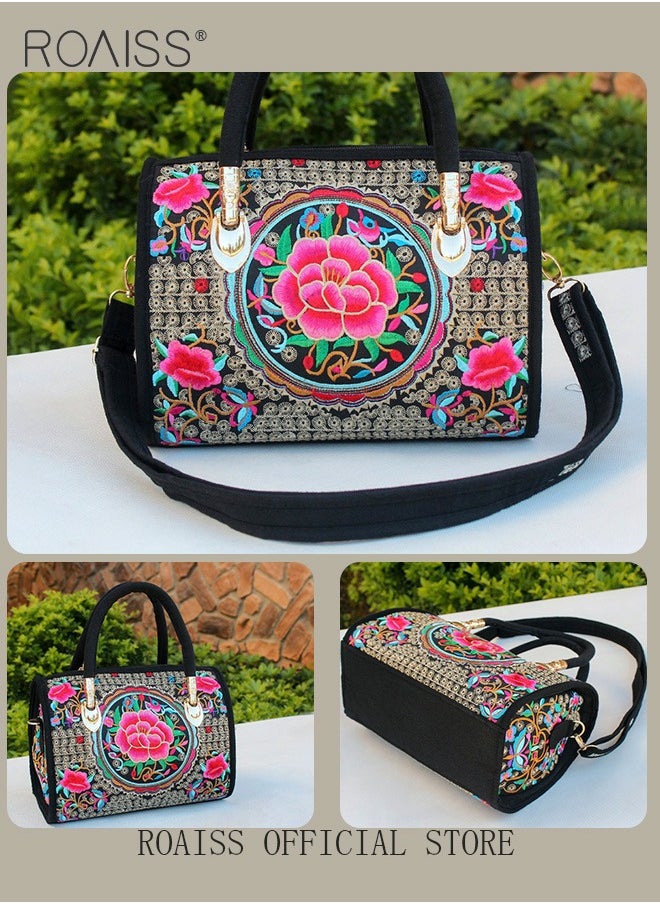 roaiss - Women's New Fashion Bags Ethnic Style Embroidered Portable Messenger Bag Floral Pattern Travel Shoulder Handbag - Image 1