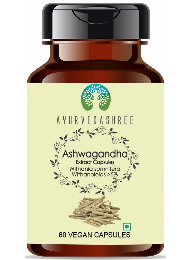 AYURVEDASHREE Ashwagandha Root Extract 500mg - 60 Vegetarian Capsules | Withania Somnifera Withanoloids | All Natural | 100% Vegan | Gluten-Free | GMP Certified - Image 1