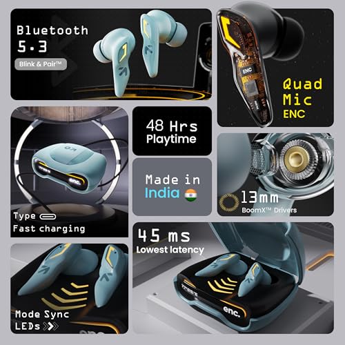 GOBOULT Astra Truly Wireless in Ear Earbuds with 48H Playtime, Built-in App Support, 45ms Low Latency Gaming, 4 Mics ENC, Breathing LEDs,13mm Bass Drivers, TWS Ear Buds (Powder Blue) - Image 2