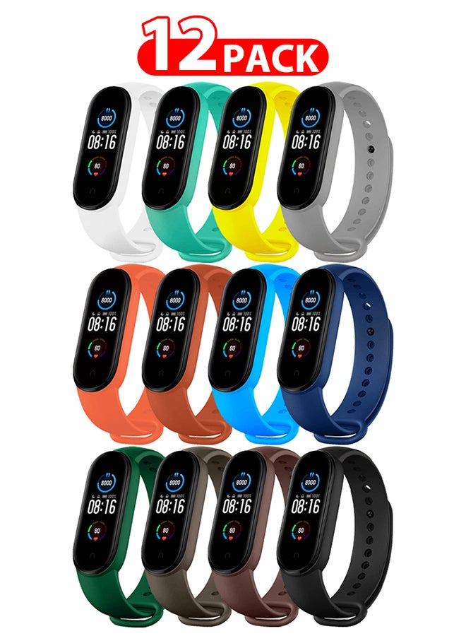 CATANES 12 Packs Xiaomi Band 5/6 Soft Silicone Strap Waterproof Replacement Wristband Strap Fashion Accessory Compatible for Xiaomi Smart Mi Band 5/Mi Band 6 Multicolour  - Image 1