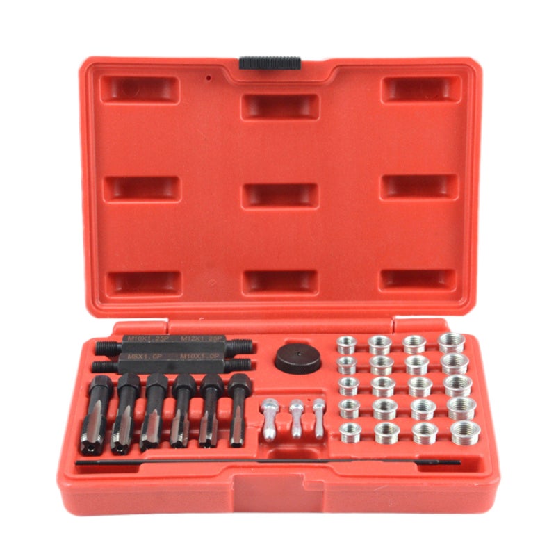 33PCS Glow Plug Thread Repair Kit, Steel Thread Repair Tool Cylinder Head Glow Plug Tap Thread Re-threading Repair / Restore Tool Set - Image 1