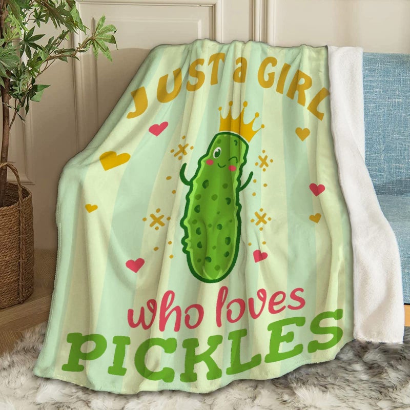 ARTBLANKET Just A Girl Who Loves Pickles Throw Blanket Fannel Fleece Microfiber Plush Bed Blanket Super Soft Blanket for All Season Bed Couch Sofa 60x50 in for Teen - Image 1