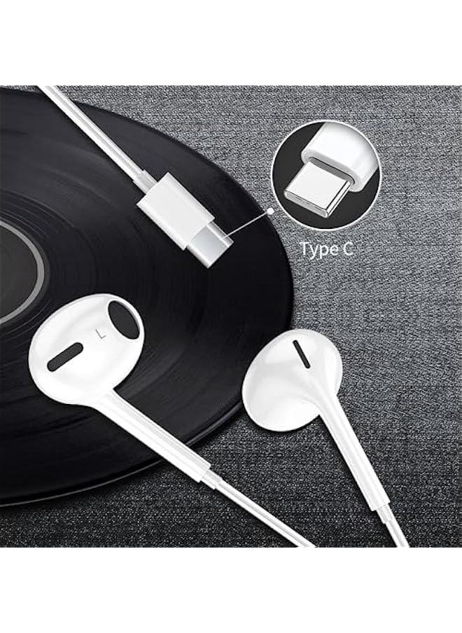 USB C earphones, C-type wired ears with built-in microphone and volume control for soundproof stereo headphones, soundproof internal ears for Google Pixel, On Plus, Samsung Galaxy, iPad Pro, and MacBook