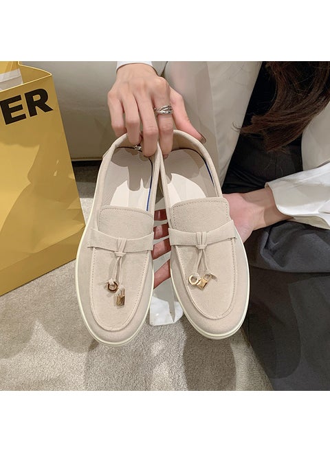 Doudou New Sweet Flat Shoes Spring Slip-on Explosions Lazy Shoes Loafers Womens Shoes plus size 41-43 Off-white [counter quality]