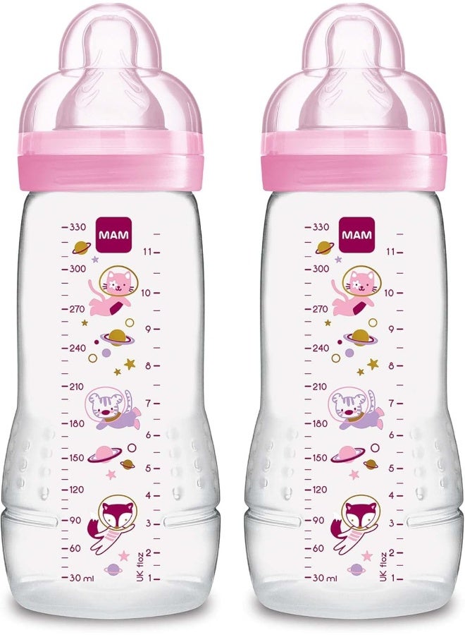 MAM Easy Active Baby Bottles 11oz, Fast Flow Skinsoft Silicone Nipple with Wide Neck Ergonomic Design, Easy to Hold, BPA-Free, Bottles with Leak-Proof Caps for 4+ Months Baby - Image 1