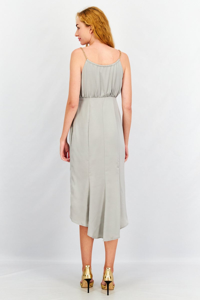 Yaura Women Plain Wrap Midi Dress, Grey - Image 2