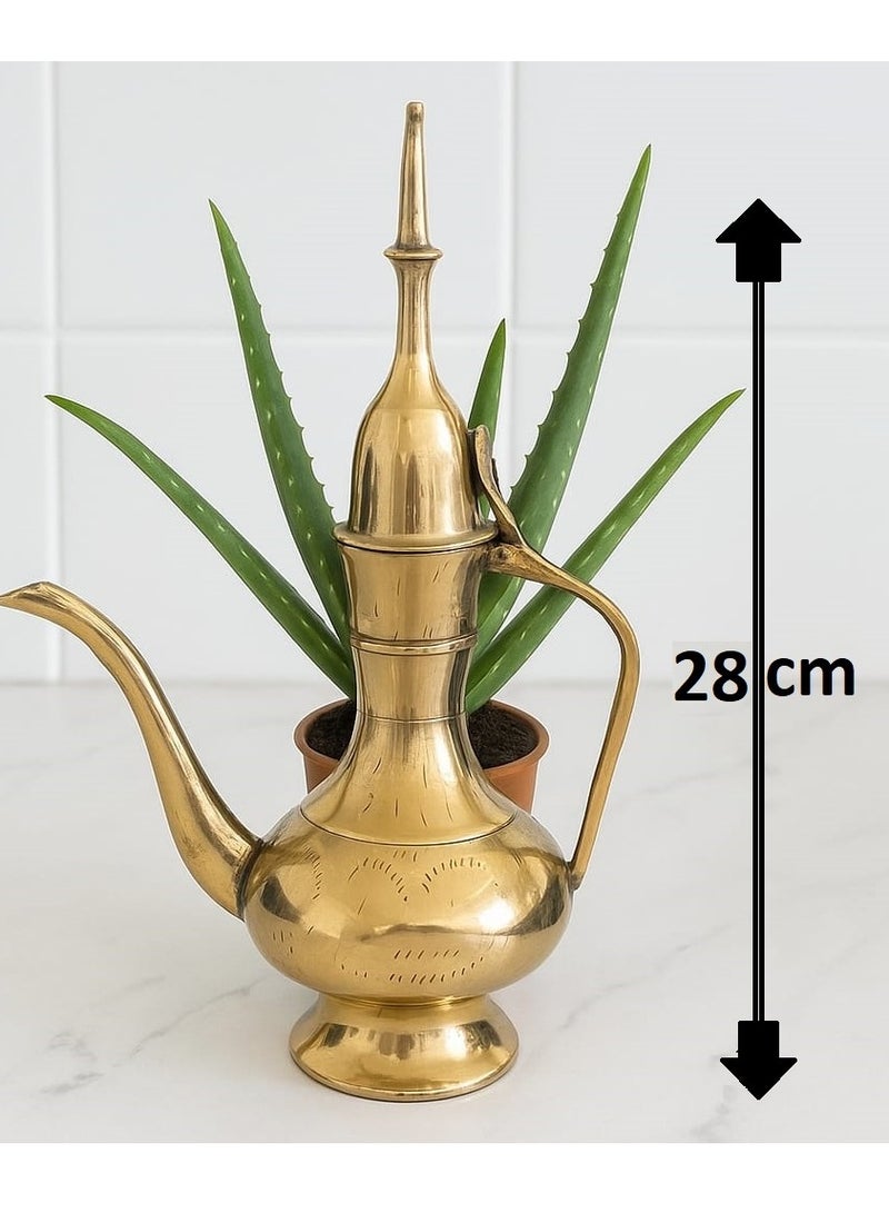 Royal Aftaba Engraved Brass Dallah For Home Décor 28 cm Gold - Image 2