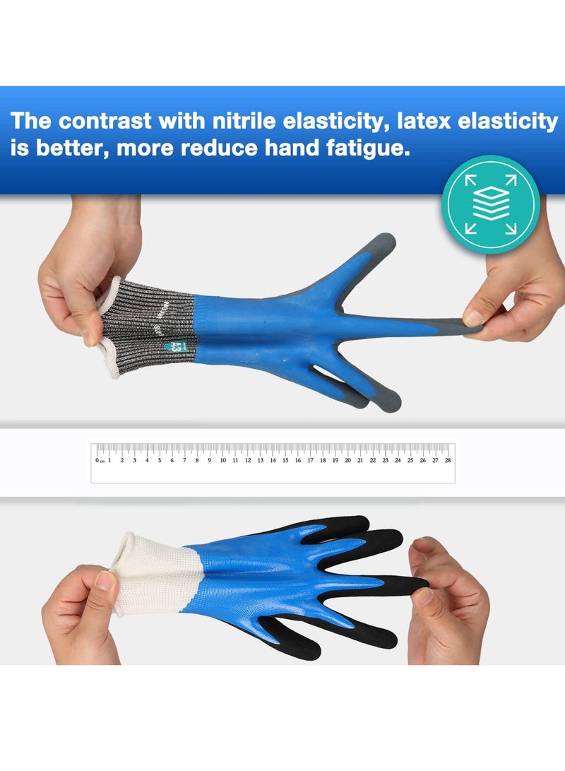 Waterproof Work Gloves, Cut Resistant Gloves with Insulated Double Latex Coated, Super Grip for Gardening, Car and Fish Cleaning (1 Pair, XL) - Image 5